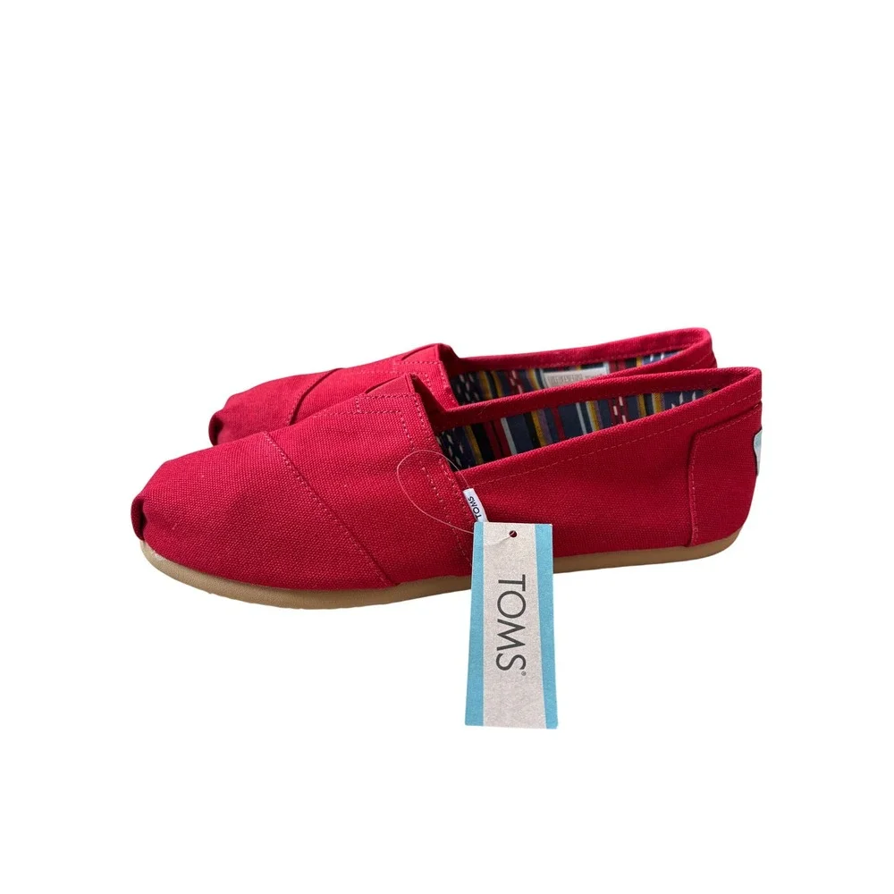 TOMS Womens Alpargata Red Canvas Slip On Loafers Shoes Size 9.5 NWT